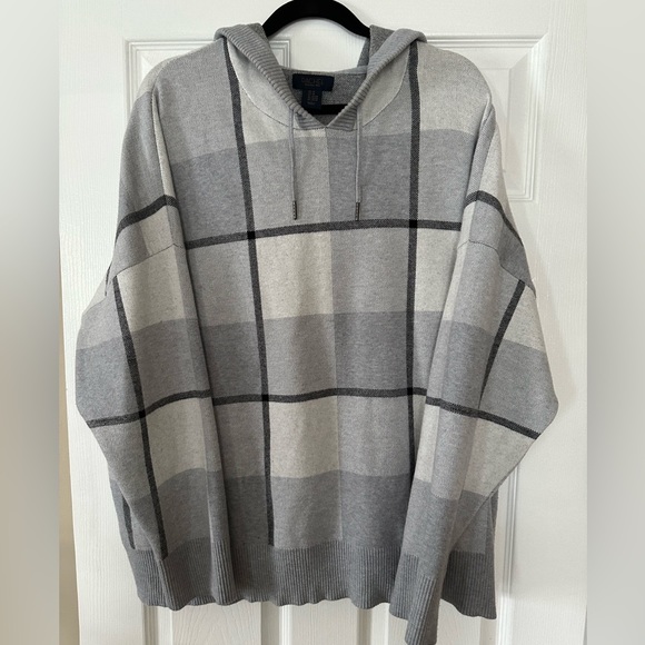3X Plaid Gray Hooded Sweater Rachel Roy - Picture 2 of 3